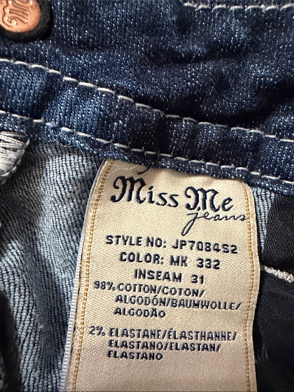Miss Me Women's Medium Blue Washed Skinny Jeans size 26 x 25-1/2” inseam. - Picture 6 of 6